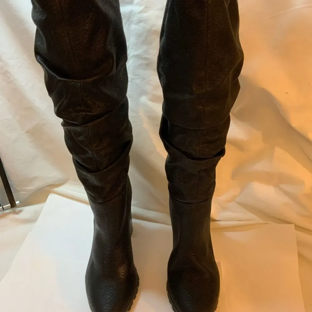 New Katy Perry Womens Oniel Leather Pointed Toe Knee High 4” Fashion Boots 8/38